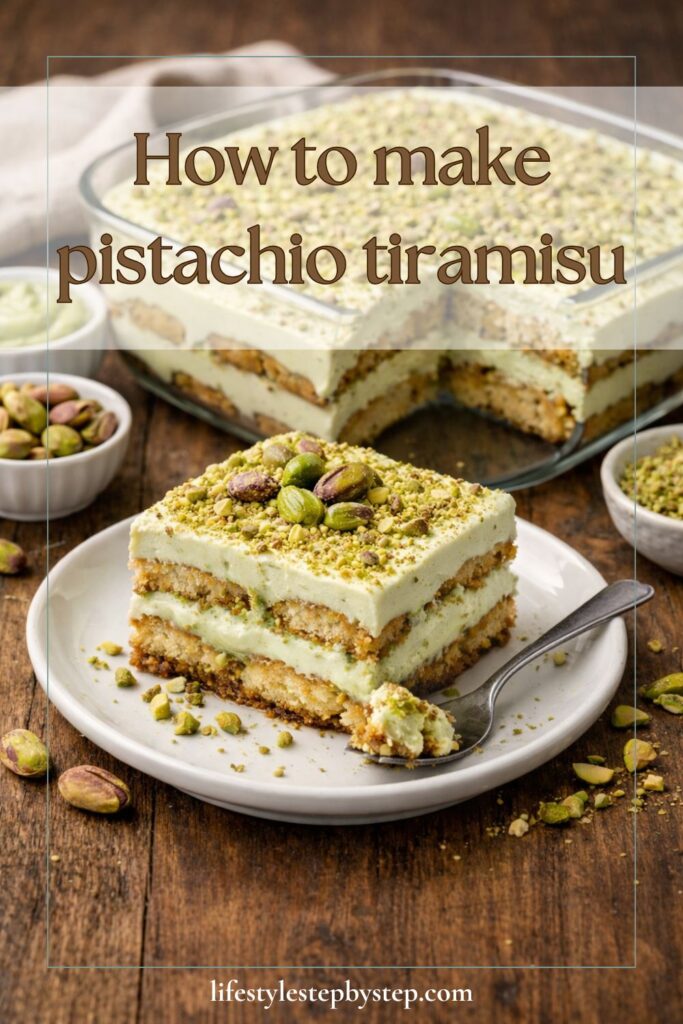 How to make pistachio tiramisu step-by-step recipe banner