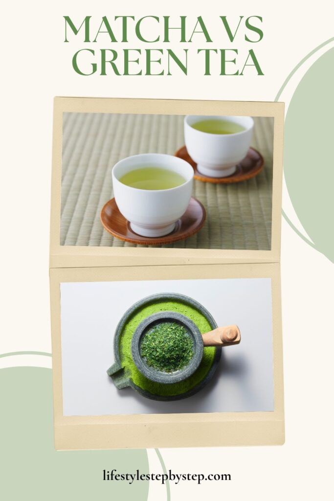 Matcha green tea powder being ground in a traditional stone mortar with a wooden tool