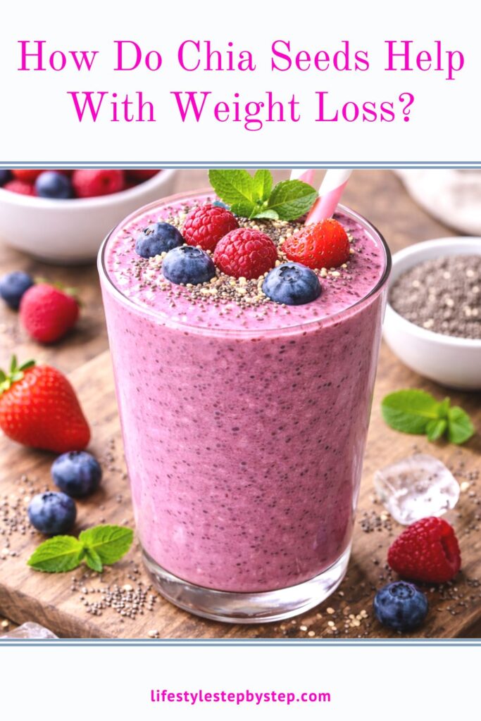 Pink chia seed berry parfait with text reading "How Do Chia Seeds Help With Weight Loss?"