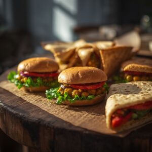 Chickpea mini sandwiches with lettuce and tomato, a wedding dinner idea