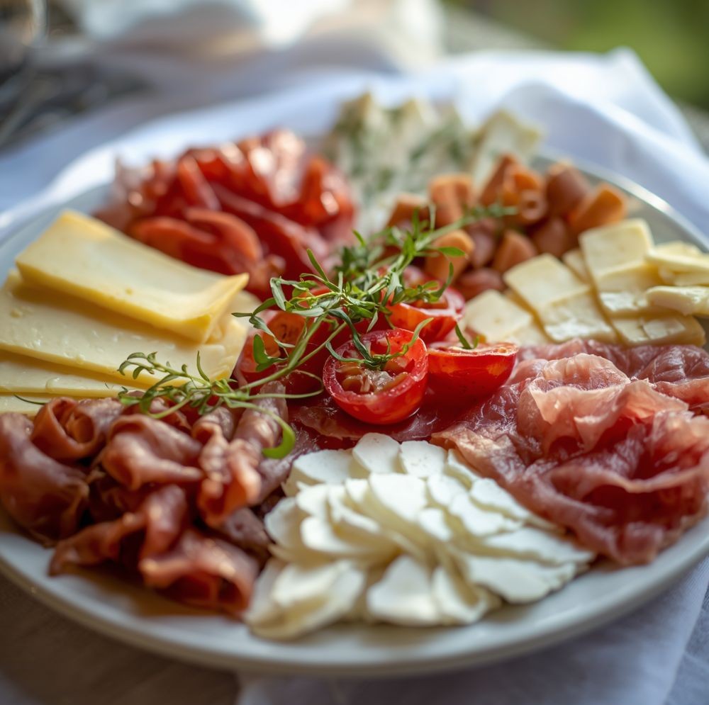 Cold cut platter with cheese and cherry tomatoes