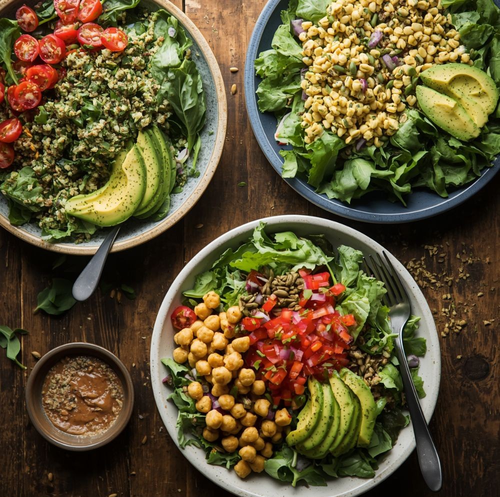 Quinoa tabbouleh salad and corn avocado salad bowls