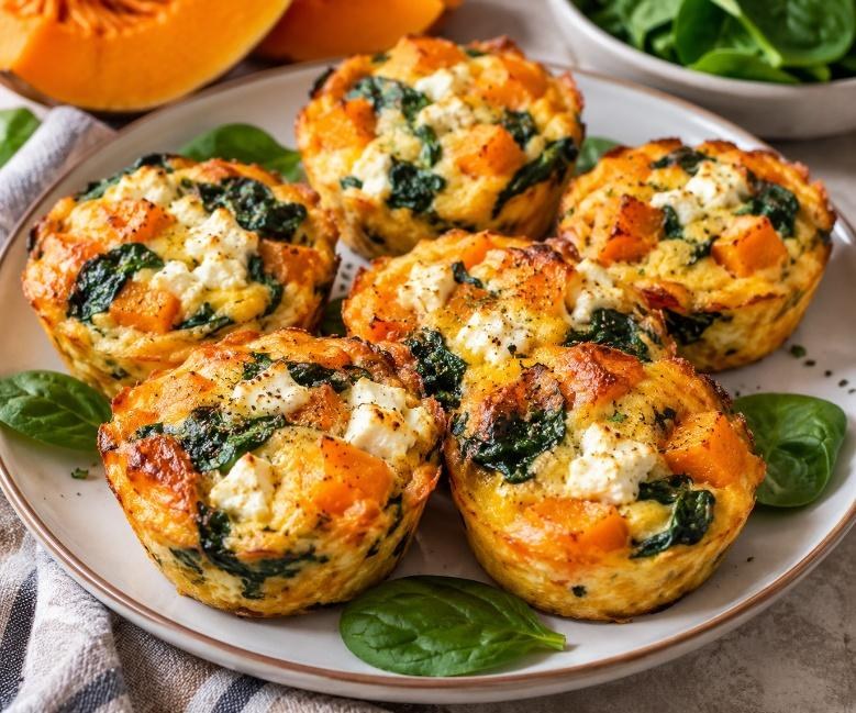 Squash and feta egg muffins with spinach